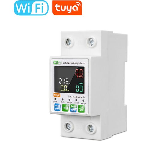 Disjoncteur Intelligent WiFi AC 63A Fuite Terre Intelligente sur sous Tension Protecteur Relais Dispositif Interrupteur disjoncteur énergie Puissance kWh mètre 230V (1/4)