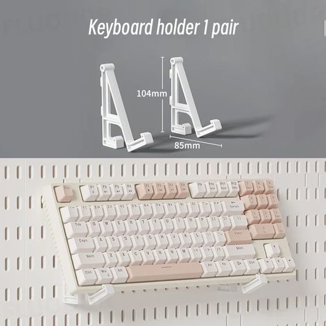 (Support clavier W) Organisateur mural sans perçage avec panneau perforé, étagères de rangement modulaires, crochets et accessoires, pour salle de jeux, cuisine ou bureau. (1/5)