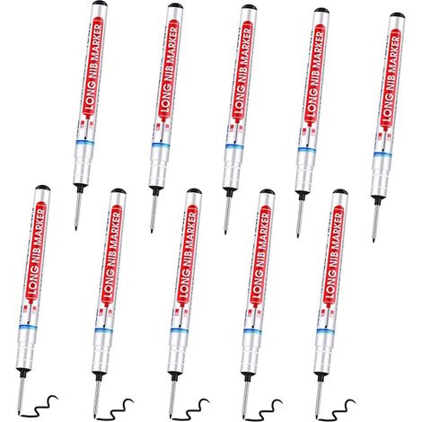 marqueur de Trou Profond à tête Longue imperméable,Multi-usages Trou Profond marqueurs stylos,pour Marque de Traitement du Bois en Plastique en métal(10 Pièces-Noir) (1/5)