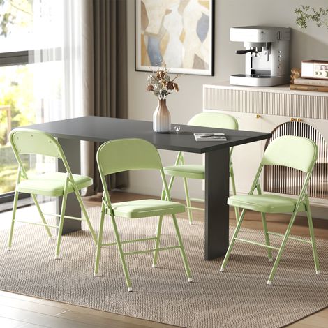 Ensemble de 4 chaises d'intérieur pliables et portables, assises et dossiers recouverts de velours, structure en acier, vertes (1/5)