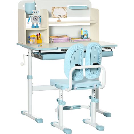 Kids Desk and Chair Set, with Storage Shelves, Washable Cover, for Ages 3-12 Years - Blue (1/5)