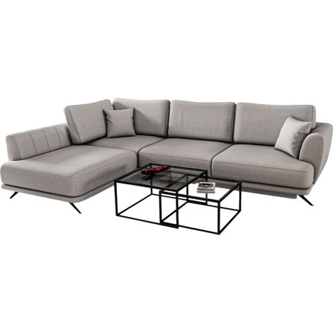 Canapé convertible angle gauche tissu gris beige Savary 280cm (1/5)