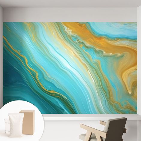 Papier peint intissé avec imprimé pour intérieur moderne application facile a motif - Colle incluse gratuite Vagues abstraites 152x104 cm (1/5)