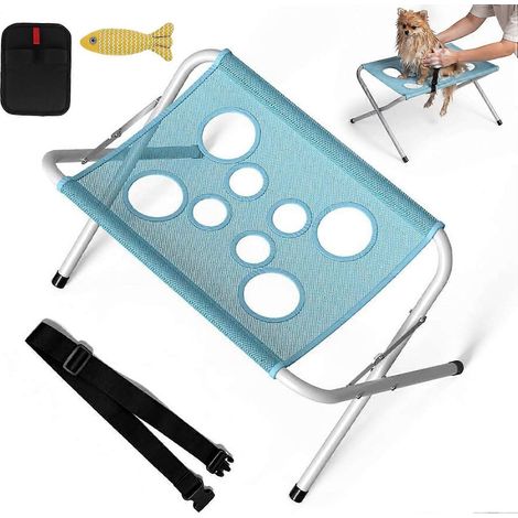 Table de toilettage pliable 2 en 1 pour animaux support de bain cadre acier inoxydable station bain toilettage anti-rayures bleu (1/5)