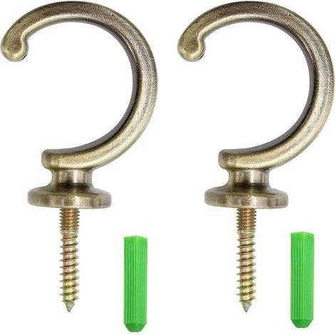 2 Pièces Crochet Porte Rideau Vintage, Crochets de Plafond à Visser, Crochet Pommeau Vintage, Crochets Hémisphèrique, pour Rideaux, Plafonds Muraux en Bois (Bronze) (1/5)