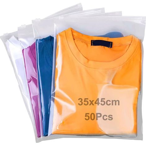 50 bolsas de plástico transparente con cremallera para guardar ropa - 35x45 cm. Bolsas de viaje no porosas para guardar ropa, ropa interior y zapatos. (1/5)