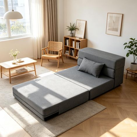 Poltrona convertibile monoposto, pieghevole in letto, con cuscino incluso, ideale per ospiti, soggiorno e piccoli spazi, portata massima 120 kg (solo con 1 divano letto pieghevole monoposto). (1/5)