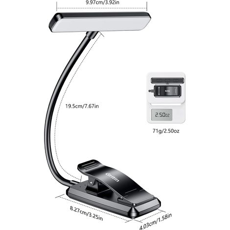 Lampe de lecture à 19 LED, idéale pour lire le soir avec fonction mémoire, 3 modes de protection des yeux, intensité lumineuse réglable en continu, longue autonomie, lampe flexible à 360° pour lit et (1/5)
