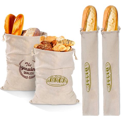 Sac À Pain En Lin - Respirant Réutilisable Pour Conservation Du Pain - Idéal Pour Baguette Et Pains Artisanaux - Lot De 4 (1/5)