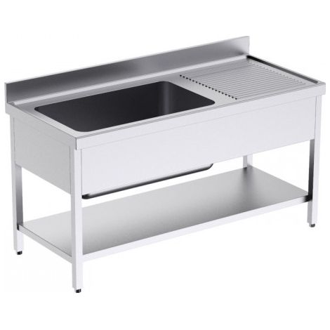 Plonge Inox Grande Capacité avec Egouttoir à Droite et Etagère Gamme 700 - Distform