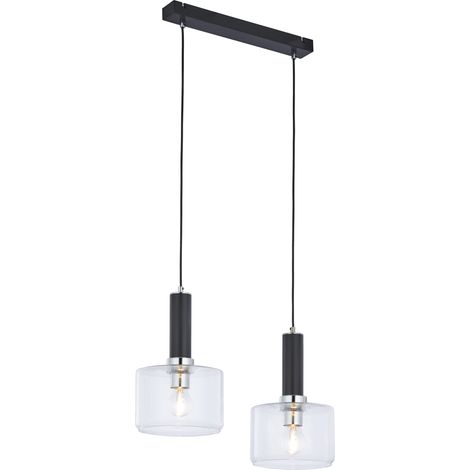 Sospensione Jupiter VANES nera 52 cm 2xE27 vetro cromo