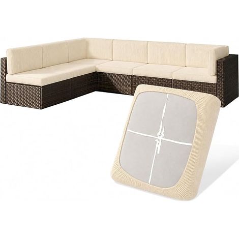 Sofa Cushion Covers Set of 8, 4 Outdoor Stretch Cushion Covers with Straps, Garden Cushion Covers, Removable Machine Washable, for Corner Sofa Rattan (1/5)