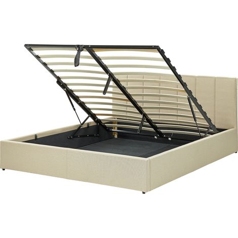 Cama con somier de poliéster beige negro 160 x 200 cm cabecero almacenaje Dreux