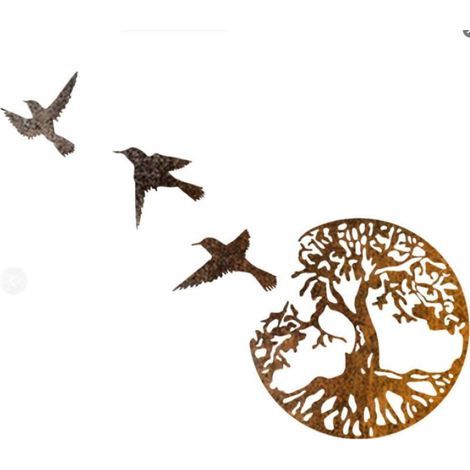 Lebensbaum und schwarzer Metallvogel, Wandanhänger aus Eisen für den Innen- und Außenbereich (Braun, 2929 cm) (1/5)