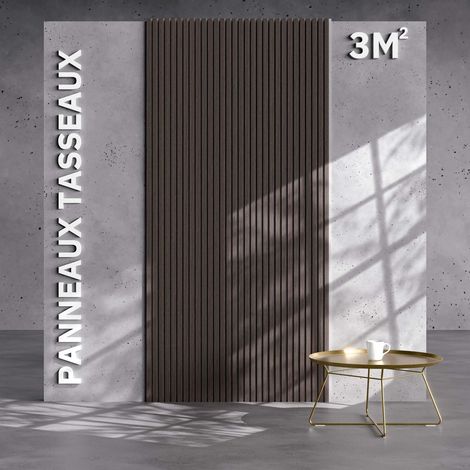 Mon Marché Déco – Lot de 2 panneaux décoratifs muraux en bois de noyer avec feutrine blanche – Dimensions 2500 x 600 mm – Surface 3 m² – Isolation acoustique