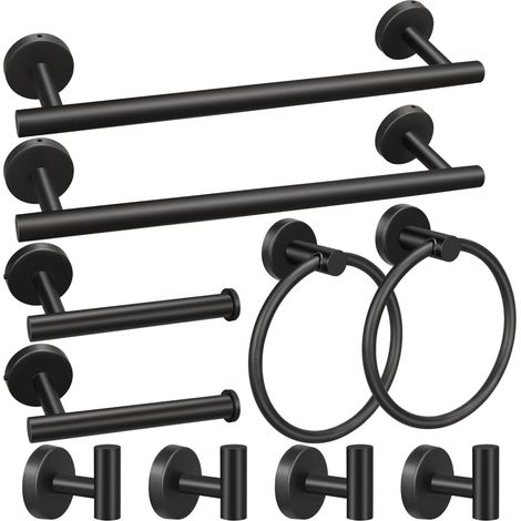 Set Accessoires Salle de Bain Mat Inox 10 pièces Acier Noir (1/5)