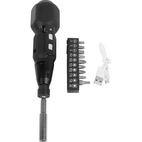 Tournevis électrique sans fil avec lumière LED en acier allié 900 mAh chargement USB manuel ensemble d'alimentation 2 en 1 noir (1/5)