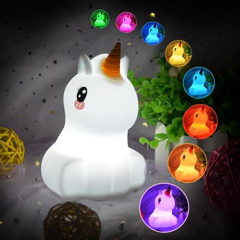 Grande veilleuse licorne multicolore rechargeable LED 9 couleurs en silicone pour chambre bébé, avec minuterie USB (1/5)