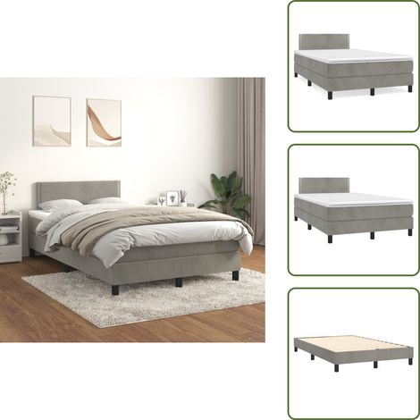 Boxspringbett mit Matratze Hellgrau 120x200 cm Samt - Samtbett - Boxspringbett - Doppelbett - Schlafzimmermöbel - Luxusbett