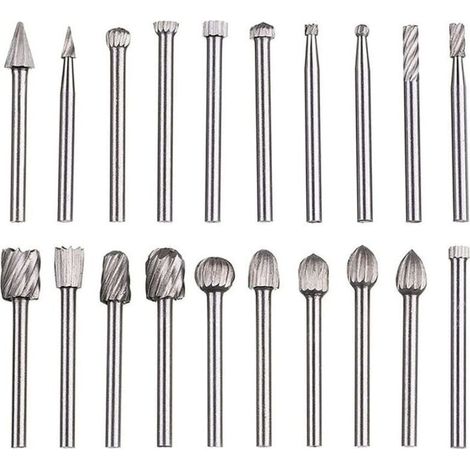 Lime rotative 20 pices, jeu de limes en carbure,ttes de lime rotatives HSS, outil rotatif ,outil rotatif tige de 1/8\" (3 mm) pour meuleuse, travail bois, polissage des mtaux, gravure, perage (1/4)