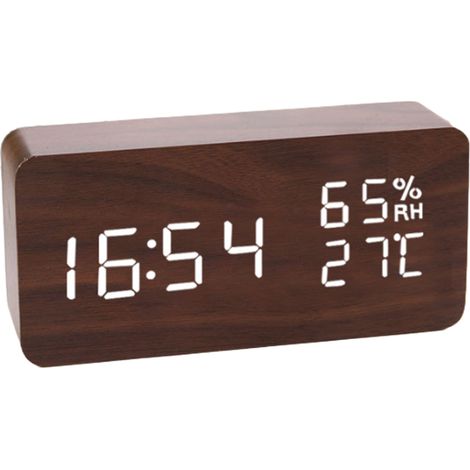 Horloge Numérique Avec Affichage LED - Heure Température Humidité - Bois Naturel - 6 Pouces - Fonction Mémoire - 1 Pièce (1/5)