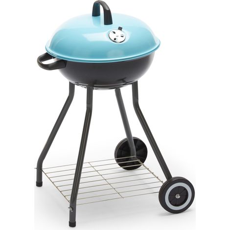 Barbecue a carbonella in acciaio con griglia rotonda e carrello con ruote barbecue da giardino (1/3)
