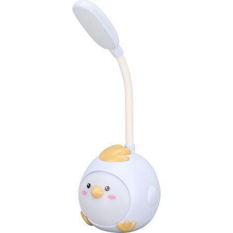 Lampe de bureau LED rechargeable par USB, respectueuse des yeux, température de couleur réglable, veilleuse, joli pied en forme de poussin (bleu)