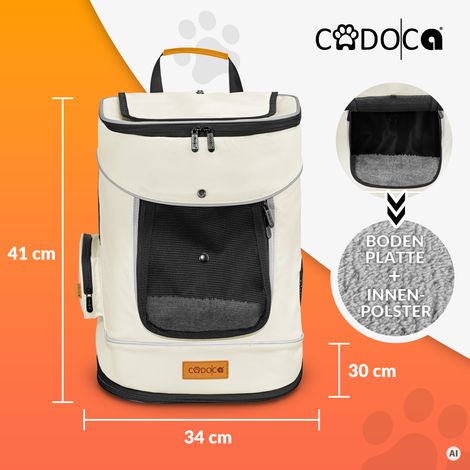 CADOCA® Haustierrucksack bis 12 kg verstellbare Gurte faltbar Kurzleine Reflektorstreifen Haustier Tragetasche Katze Hund Rucksack Transportrucksack  beige