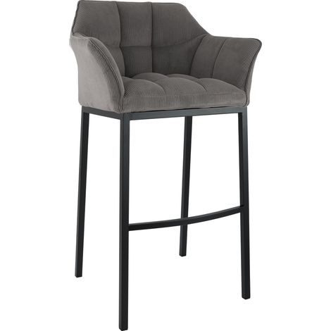 Tabouret de bar Damaso Cord avec piètement à quatre pieds Taupe Noir
