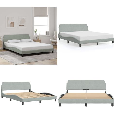 Bettgestell ohne Matratze Hellgrau 160x200 cm Samt - Samtsofa - Doppelbett - Boxspringbetten - Himmelbett - Hochbett - Home & Living