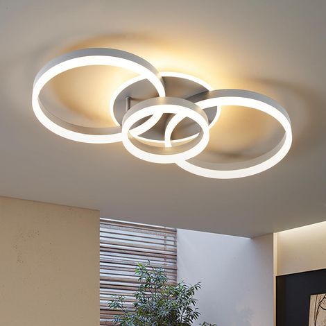 Amdelne LED Deckenleuchte Grau 50W 4800LM,Moderne 3-Ring Acryl 50cm,3000-6500K,Fernbedienung,Memoryfunktion,für Schlafzimmer Wohnzimmer  [Klasse F]