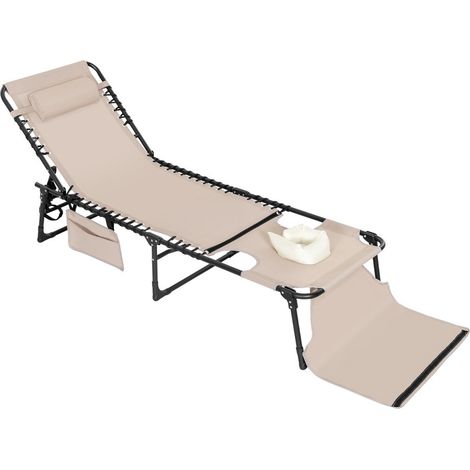 Avestar klappbare Liegestuhl für Strand, Sonnenbaden, flach verstellbar, 5-fach verstellbarer tragbarer Sonnenliege mit Gesichtsausschnitt, Gartenliege mit Kissen, khaki