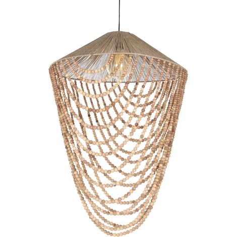 Lampara Techo Yute Madera 67X67X100 Cuentas (1/5)