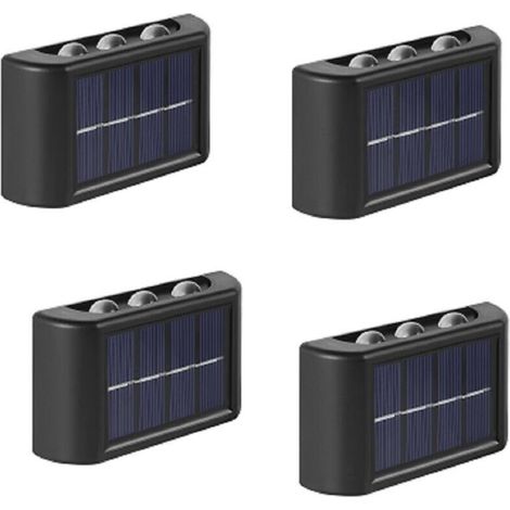 4 Pack Lampes Solaires Extérieures,Blanc Chaud Applique Murale Led IP65 Étanche Haut Et Bas pour Jardin Cour Patio Balcon Clôture