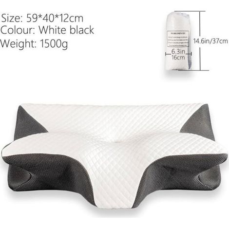 1 Oreiller,Mousse à mémoire de forme,Contour ergonomique,Oreiller orthopédique,Support préformé,Cervical,Bleu (1/5)
