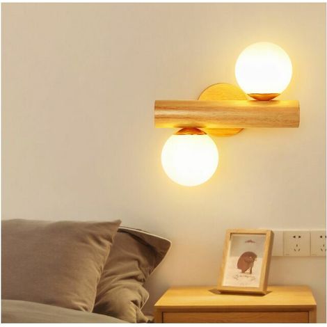 Applique da parete “Log Vent Nordic” in legno massello per soggiorno, retroilluminazione TV, camera da letto, corridoio, applique doppia senza lampadine E27 (1/4)