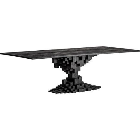 Table à manger sculpturale en bois noir - noir finition sablée (1/5)