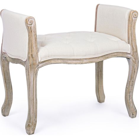 Banc 1 place bois hévéa avec tissu blanc Davi - Lot de 2 (1/5)
