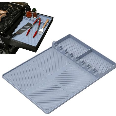 Tapis à Outils en Silicone pour Barbecues, 40.5×29.5cm Tapis de Barbecue en Silicone, pour Ranger Les Ustensiles de Barbecue, pour Epices, Bouteilles, Facile à Nettoyer, Pliable (1/5)