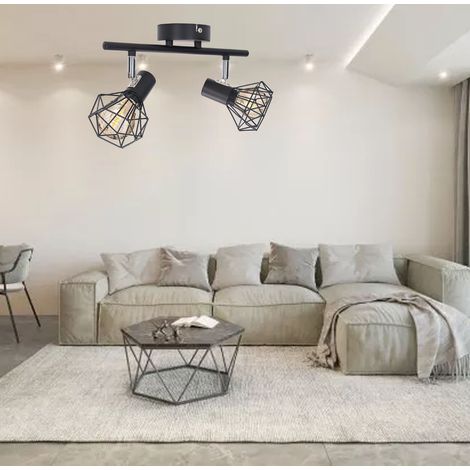 Zweiflammiger Schienenstrahler, Retro-Schienenstrahler aus Schmiedeeisen mit Metallkäfig, E14-Fassung, individuelle und kreative Deckenleuchte für Esszimmer, Wohnzimmer, Schlafzimmer und Bar. (1/5)