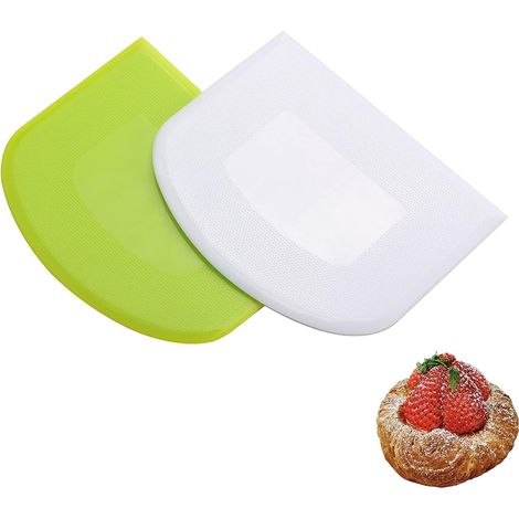 Card Teigschaber, Kunststoff-Set, 2 Stück Teigschneider, Teigschaber, Schüsselschaber, Teigkarte, Kuchenkarte, Mehrzweck-Küchenwerkzeug, Backzubehör für Teigteiler, Brotkuchen (Grün, Weiß) (1/5)