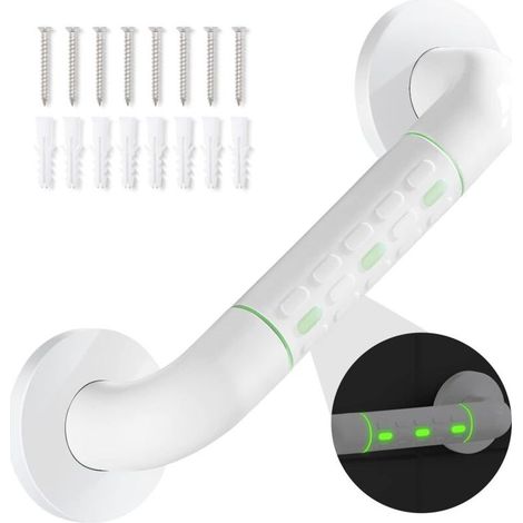 Barre D'appui WC, Barres D'appui de Salle de Bain avec Antidérapante, Poignée de Acier Inox, de Maintien Douche avec Cercles lumineux-avec Bride de Recouvrement,30\u2009CM (1/5)