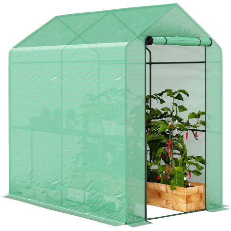 Zweistöckiges Balkongewächshaus aus Stahl, verstärkte PE-Folie (140 g/m²), Maße 186 x 120 x 190 cm, grüne Farbe, für Garten und Terrasse