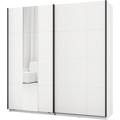 Guardaroba 2 Ante Asilah, Armadio Camera da Letto 2 Ripiani, Appendiabiti, Apertura Scorrevole, 195x205h cm Bianco Opaco