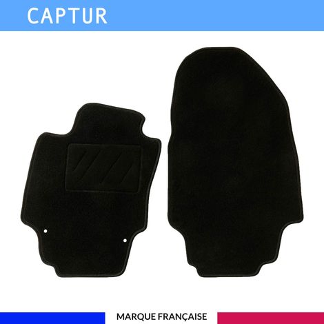Tapis de sol voiture - Sur mesure pour  Renault CAPTUR (03/2013-11/2019) - Antidérapant : Clips de fixations et scratch - Tapis de sol avant 2 pièces - Moquette - Noir