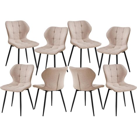 8er Set Esszimmerstühle aus atmungsaktivem Leinen, modern, mit Metallbeinen, Khaki (1/5)