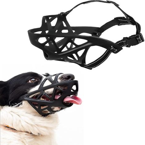 Weicher, atmungsaktiver Hundemaulkorb aus Gummi mit verstellbaren Riemen. Geeignet für kleine, mittlere und große Hunde. Ermöglicht Trinken und Hecheln. Bissfest. Verhindert Kauen. Größe XL.