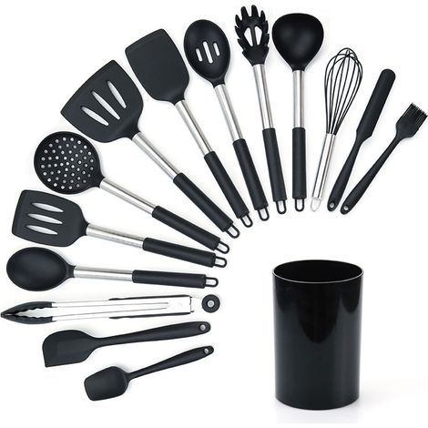 Ensemble d'ustensiles de cuisine en silicone, Ustensiles de cuisine Umite Chef, Ensemble de 15 ustensiles de cuisine, Revêtement antiadhésif, Silicone, Manche rouge et or, Ustensiles de cuisine, Fouet