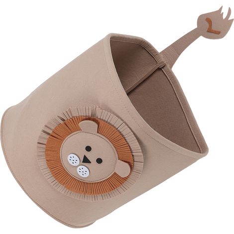 Panier à linge en coton épais, motif animaux de dessin animé, seau de rangement pour vêtements sales et jouets d'enfants, 30 x 27 cm, lion (1/5)