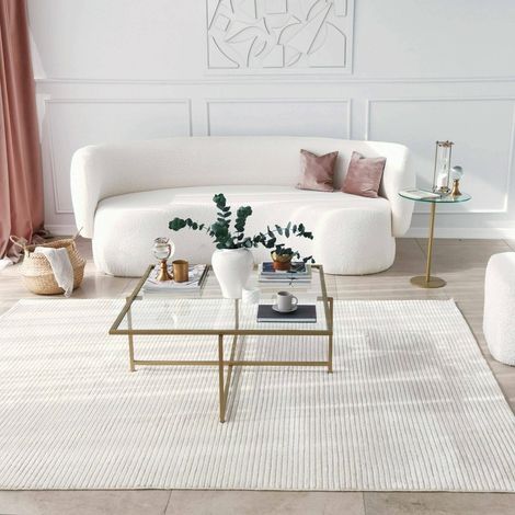 Dmora - Mesa de café Dabih, Mesa de centro baja, Revistero para sofá, Estante de la sala de estar, 85x85h35 cm, Oro, con embalaje reforzado (1/5)